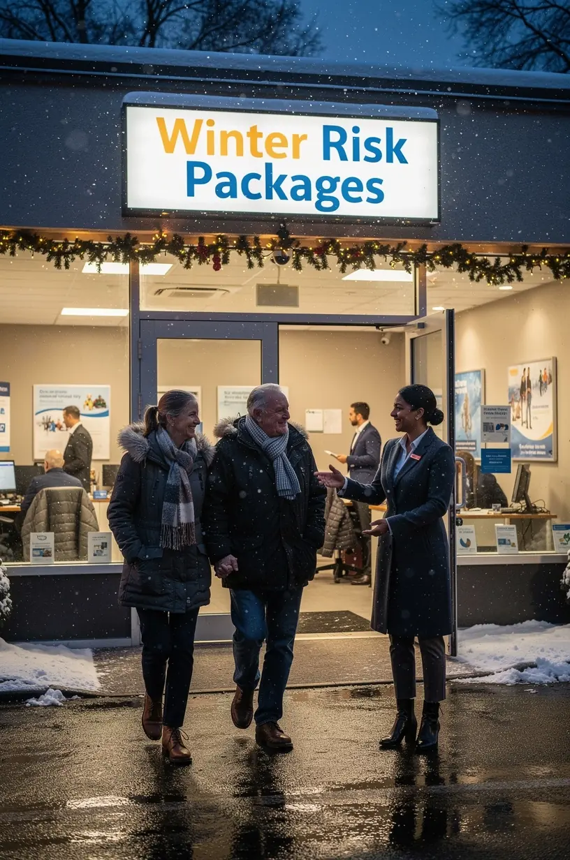 Инфографика с перечнем преимуществ сезонного автострахования и советами по выбору зимнего пакета услуг